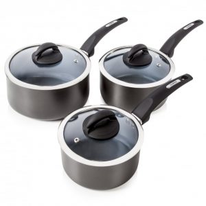 Tower T80302 Ceramic Coated 3 Piece Saucepan Set, Black