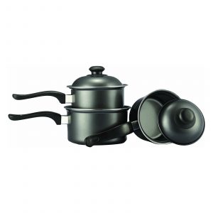 Everyday Essentials 3 Piece Pan Set 14cm/16cm/18cm with Lids – Graphite Brand New