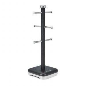 Tower T826016B Glitz 6 Cup Mug Tree, Stainless Steel Body, Noir Black Brand New