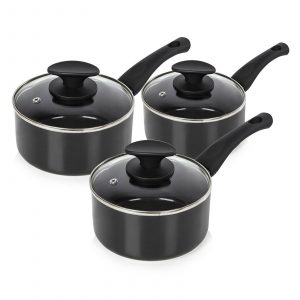 Tower T81507 Essentials 3 Piece Saucepan Set – Black