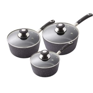 TOWER T900111 PRECISION 3 PIECE STONE COATED PAN SET  WITH GLASS LIDS