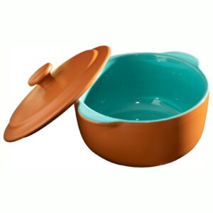 Hairy Bikers Stoneware 25cm Casserole Dish Teal & Terracotta