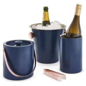 Tower Cavaletto T879029MNB 3 Piece Bar Set with Wine Cooler, Ice Bucket and Champagne Bucket, Midnight Blue Brand New